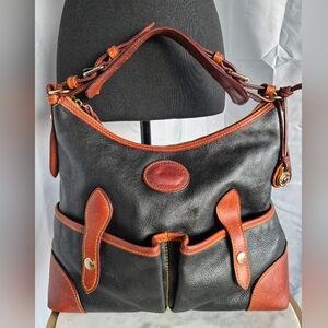 Dooney & Bourke Black Shoulder Bag  Pebbled Leather Double Front Pockets AWL